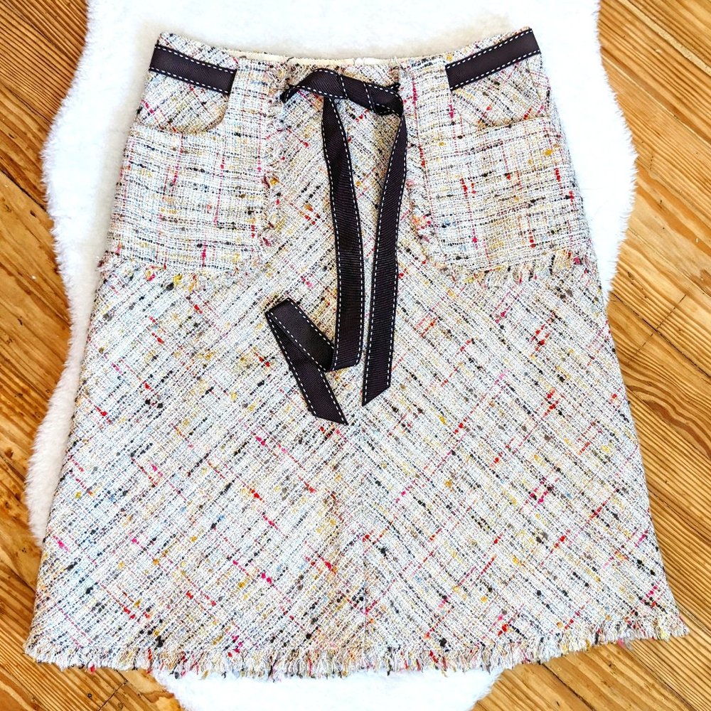 Trina Turk Cream and Brown A-Line Skirt with Tie Front